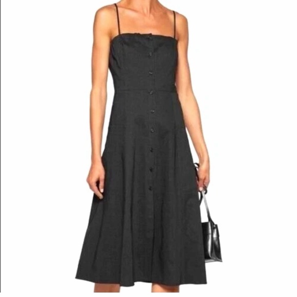 ⚡️ Theory Kayleigh Soft Crunch Black Linen Midi Dress with Pockets - Picture 3 of 6